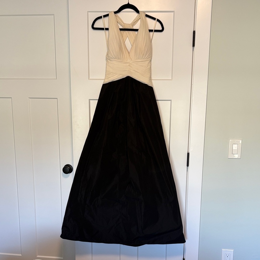 BCBGMaxAzria Black and Cream Halter Gown